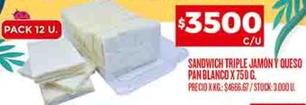 Supermercados DIA SANDWICH TRIPLE JAMÓN Y QUESO PAN BLANCO X 750 G oferta