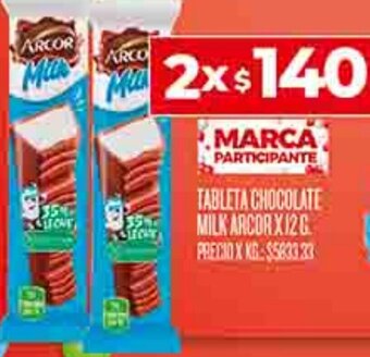 Supermercados DIA TABLETA CHOCOLATE MILK ARCOR X 12G oferta