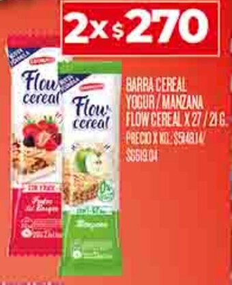 Supermercados DIA BARRA CEREAL YOGUR/MANZANA Cereal FLOW CEREAL X 27/216 oferta