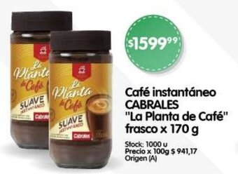 Supermercados Buenos Días CABRALES Café instantáneo La Planta de Café frasco x 170 g oferta