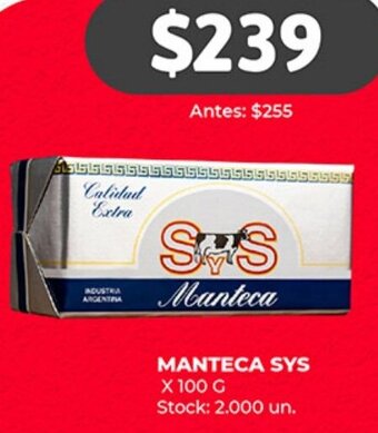 Supermercados Tadicor MANTECA SYS X 100G oferta