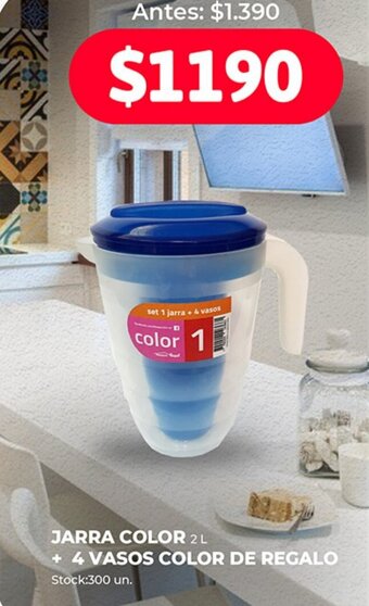 Supermercados Tadicor JARRA COLOR 2 L + 4 VASOS COLOR DE REGALO oferta
