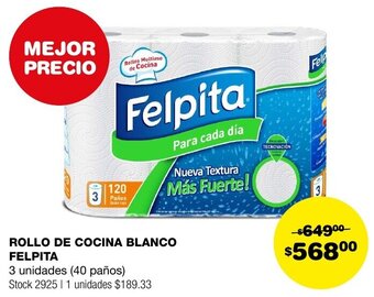 Atomo Conviene ROLLO DE COCINA BLANCO FELPITA 3 unidades 40 paños oferta