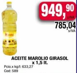 Maxiconsumo ACEITE MAROLIO GIRASOL x 1,5lt oferta