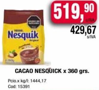 Maxiconsumo CACAO NESQUICK x 360 grs oferta