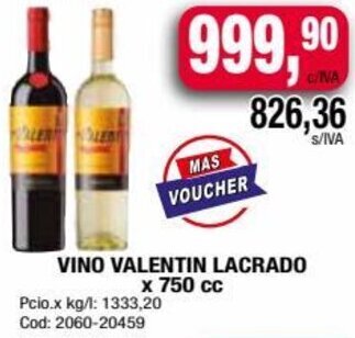 Maxiconsumo VINO VALENTIN LACRADO x 750 cc oferta