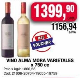 Maxiconsumo VINO ALMA MORA VARIETALES x 750 cc oferta