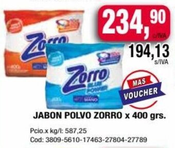 Maxiconsumo JABON POLVO ZORRO x 400 grs oferta