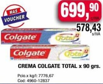 Maxiconsumo CREMA COLGATE TOTAL x 90 grs oferta