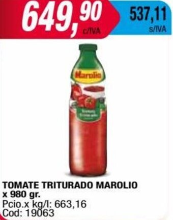 Maxiconsumo TOMATE TRITURADO MAROLIO x 980 gr oferta