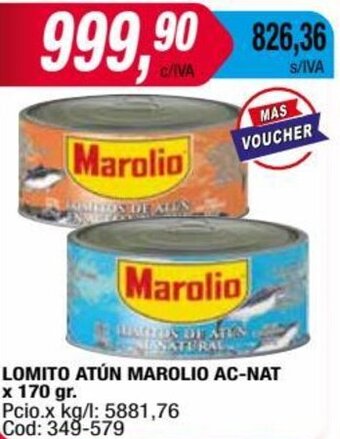 Maxiconsumo LOMITO ATÚN MAROLIO AC-NAT x 170 gr oferta