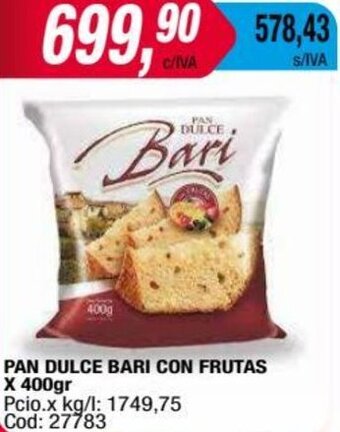 Maxiconsumo PAN DULCE BARI CON FRUTAS X 400gr oferta