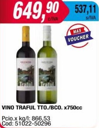 Maxiconsumo VINO TRAFUL TTO/BCO x 750cc oferta