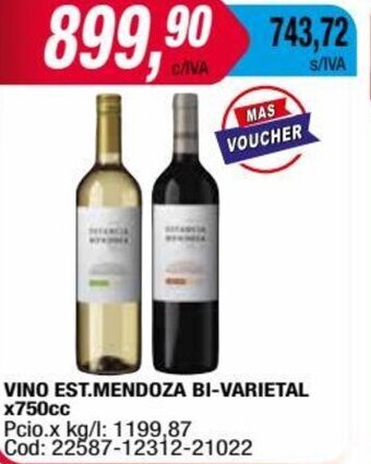 Maxiconsumo VINO EST.MENDOZA BI VARIETAL x750cc Pcio.x kg/l: 1199,87 oferta