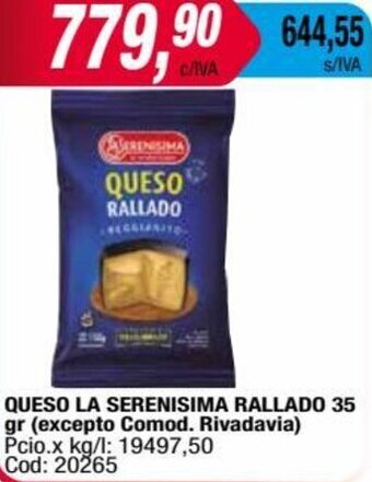 Maxiconsumo QUESO LA SERENISIMA RALLADO 35 gr oferta
