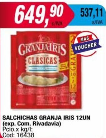 Maxiconsumo SALCHICHAS GRANJA IRIS 12UN oferta