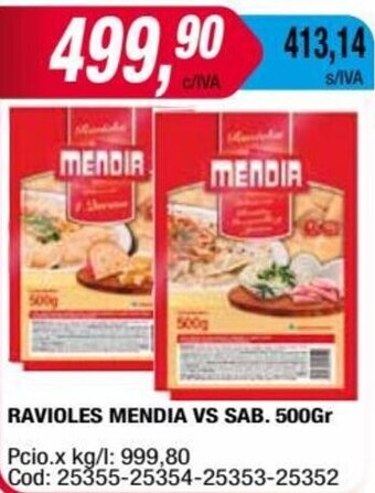 Maxiconsumo RAVIOLES MENDIA VS SAB 500Gr oferta