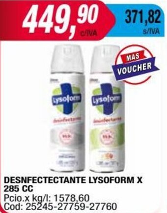 Maxiconsumo DESNFECTECTANTE LYSOFORM X 285cc oferta