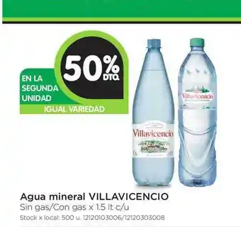 Villavicencio Agua Mineral sin gas/con gas x 1.5lt c/u