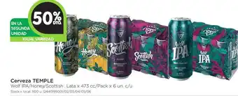 Jumbo Temple Cerveza Wolf Ipa/Honey/Scottish, Lata x 473cc/Pack x 6 un. c/u oferta