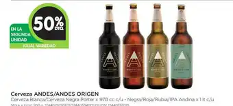 Jumbo Andes/Andes Origen Cerveza, Blanca/Negra Porter x 970cc c/u - Negra/Roja/Rubia.IPA Andina x 1 lt c/u oferta