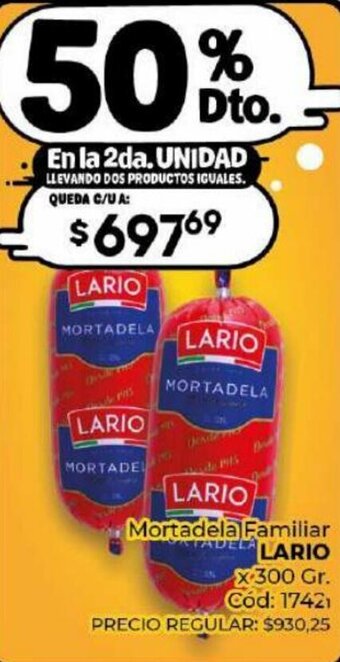 Diarco Mortadela Familiar LARIO x 300gr oferta