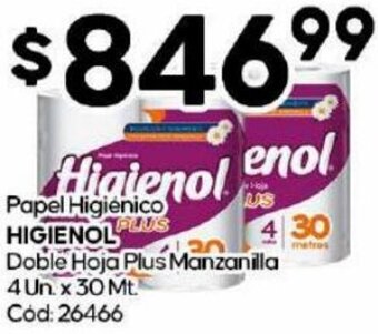 Diarco Papel Higiénico HIGIENOL Doble Hoja Plus Manzanilla 4 Un. x 30 Mt oferta