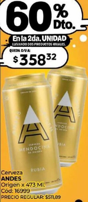 Diarco Cerveza ANDES Origen x 473 ML oferta