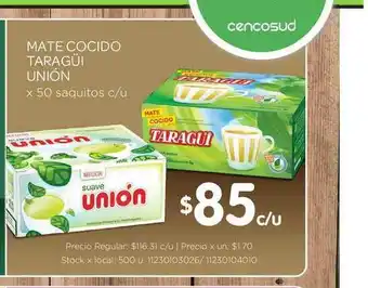 Jumbo Taragüi Unión Mate Cocido x 50 saquitos c/u oferta