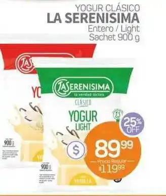 Alvear La Serenisima Yogur Clásico Entero / Light Sachet 900g oferta