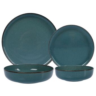 Frávega Vajilla 24 piezas plato playo postre bowl porcelana envejecido azul oferta