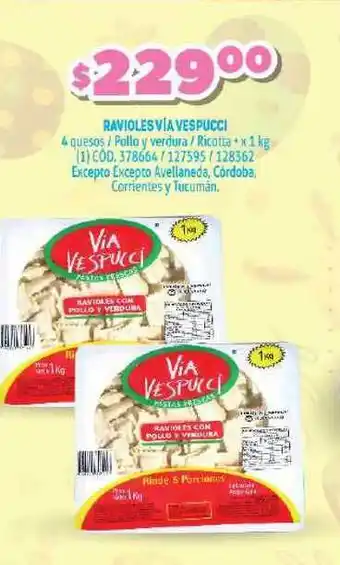 Makro Vía Vespucci Ravioles 4 quesos / Pollo y verdura / Ricotta x 1kg oferta