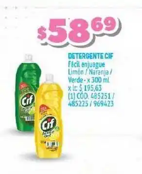 Makro Cif Detergente Fácil Enjuague Limón / Naranja / Verde x 300ml oferta