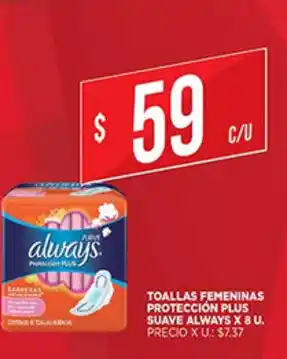 Supermercados DIA Toallas Femeninas Protección Plus Suave Always x 8U oferta