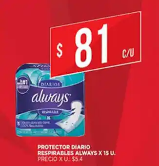 Supermercados DIA Protector Diario Respirables Always x 15u oferta