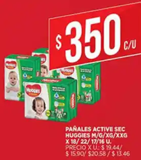 Supermercados DIA Pañales Active Sec Huggies M/G/XG/XXG x 18/22/17/16u oferta