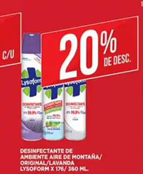 Supermercados DIA Desinfectante De Ambiente Aire De Montaña/Original/Lavanda Lysoform x 176/360ml oferta