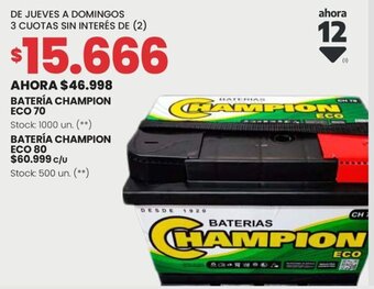 Changomas BATERÍA CHAMPION ECO 70 oferta