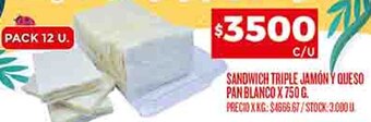 Supermercados DIA SANDWICH TRIPLE JAMÓN Y QUESO PAN BLANCO X 750 G. oferta