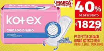 Supermercados DIA PROTECTOR CUIDADO DIÁRIO KOTEX X 100U oferta