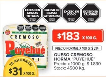 Carrefour PUYEHUÉ QUESO CREMOSO HORMA x 100 g oferta