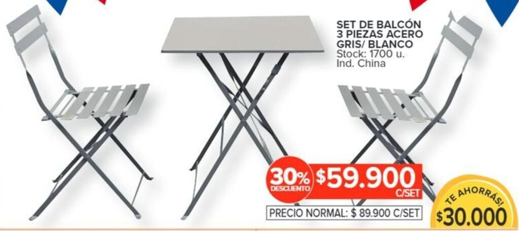Carrefour SET DE BALCÓN 3 PIEZAS ACERO GRIS/ BLANCO oferta