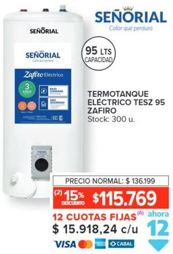 Carrefour SEÑORIAL TERMOTANQUE ELÉCTRICO TESZ 95 ZAFIRO oferta