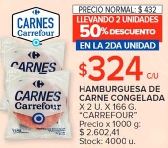 Carrefour HAMBURGUESA DE CARNE CONGELADA X 2 U. X 166 G oferta