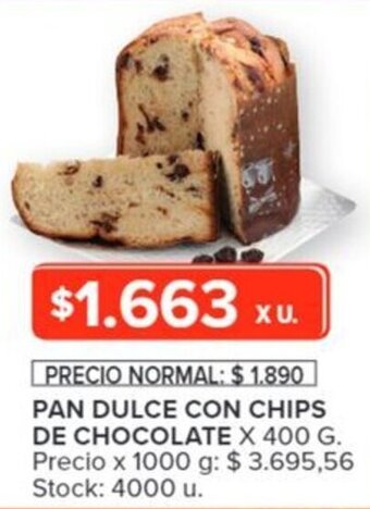 Carrefour PAN DULCE CON CHIPS DE CHOCOLATE X 400 G oferta