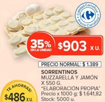 Carrefour SORRENTINOS MUZZARELLA Y JAMÓN X 550 G oferta