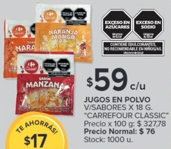 Carrefour JUGOS EN POLVO V/SABORES X 18 G oferta