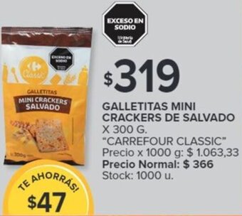 Carrefour GALLETITAS MINI CRACKERS DE SALVADO X 300 G oferta
