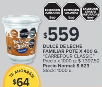 Carrefour DULCE DE LECHE FAMILIAR POTE X 400 G oferta