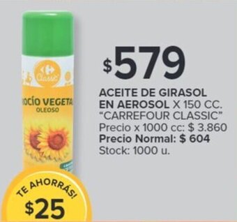 Carrefour ACEITE DE GIRASOL EN AEROSOL X 150 CC oferta